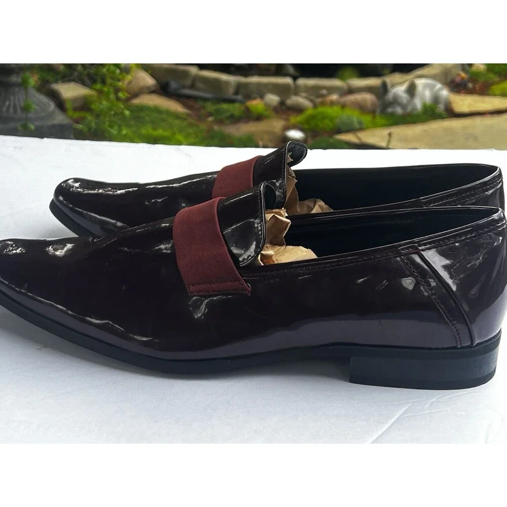 Mens Dress Shoes Calvin Klein Burgundy Patent Loafers Size 13M Oxblood Slip On